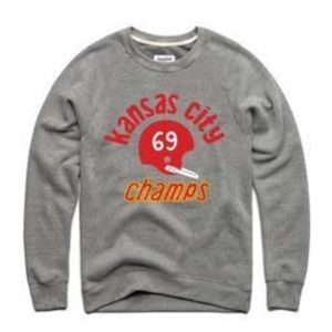 Grey Kansas City 1969 Champs chiefs Crewneck Sweatshirt by Charlie Hustle